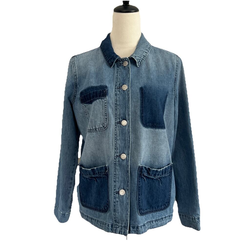 Old Navy Denim Shirt Shacket Womens Med Patch Pockets Festival Boho Hippie Retro